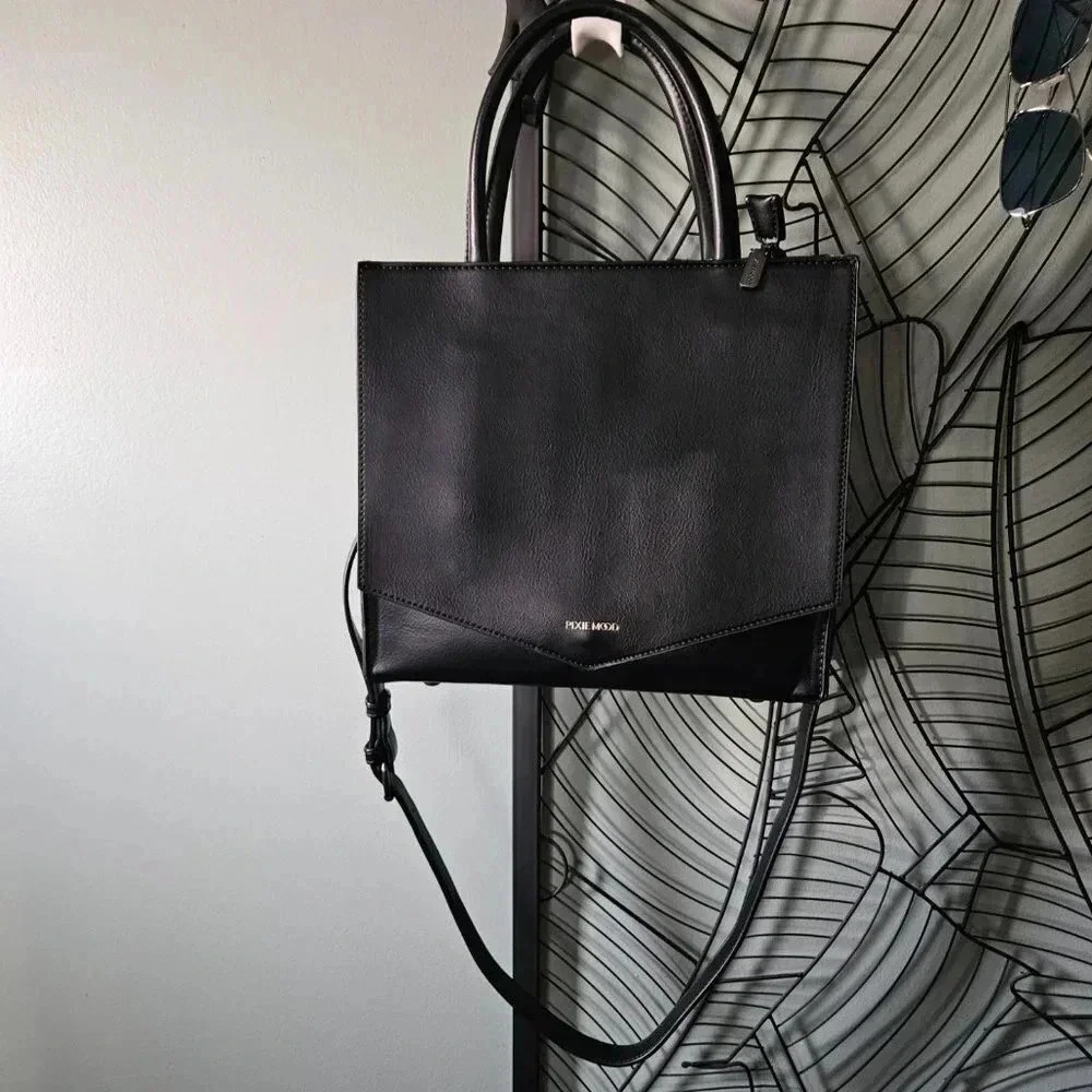 Pixie Mood | Caitlin Mini Tote Black Vegan Leather -  Crossbody Shoulder Strap